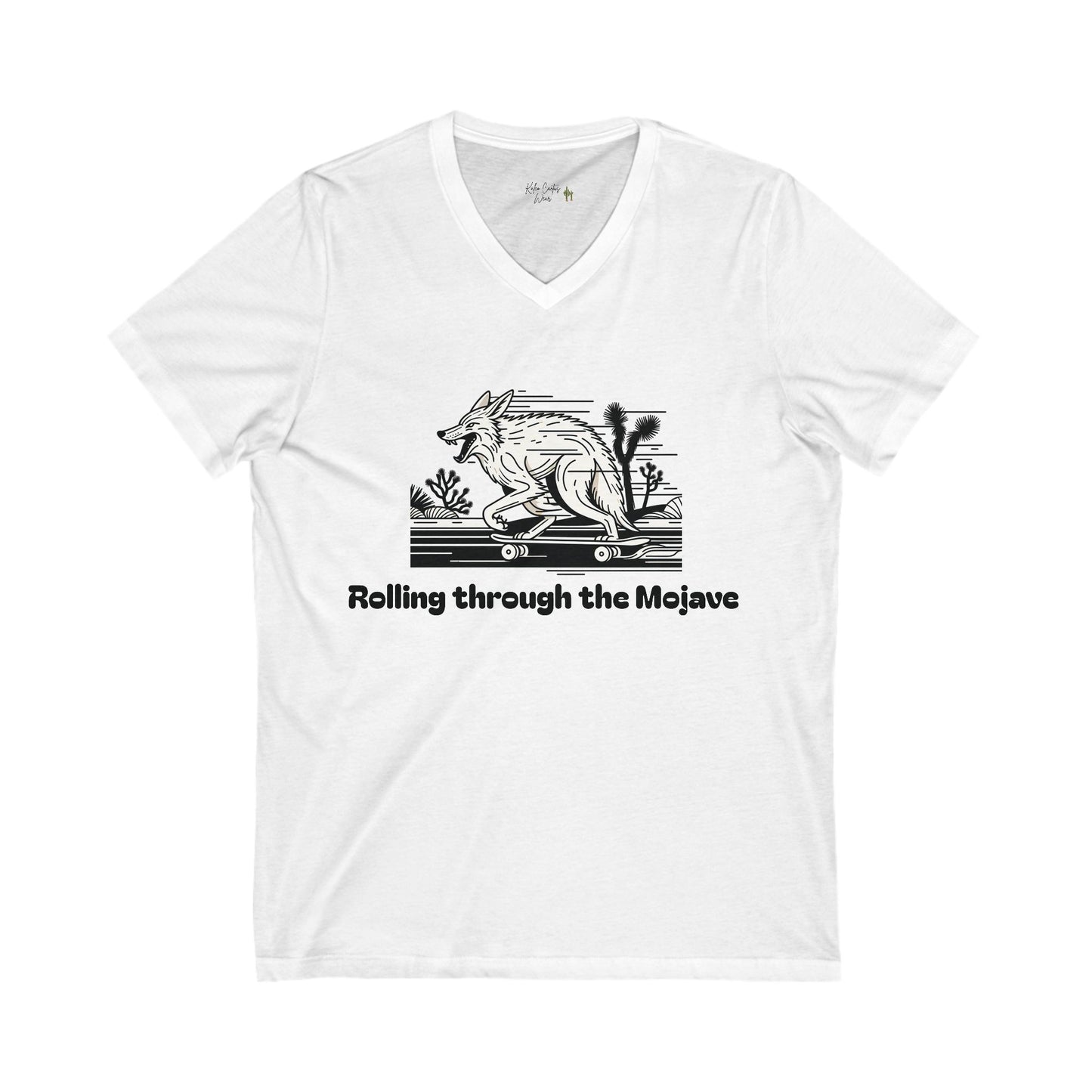 Rolling Through the Mojave V-Neck Tee - Unisex T-Shirt for Outdoor Lovers - Kaleo Cactus Garden