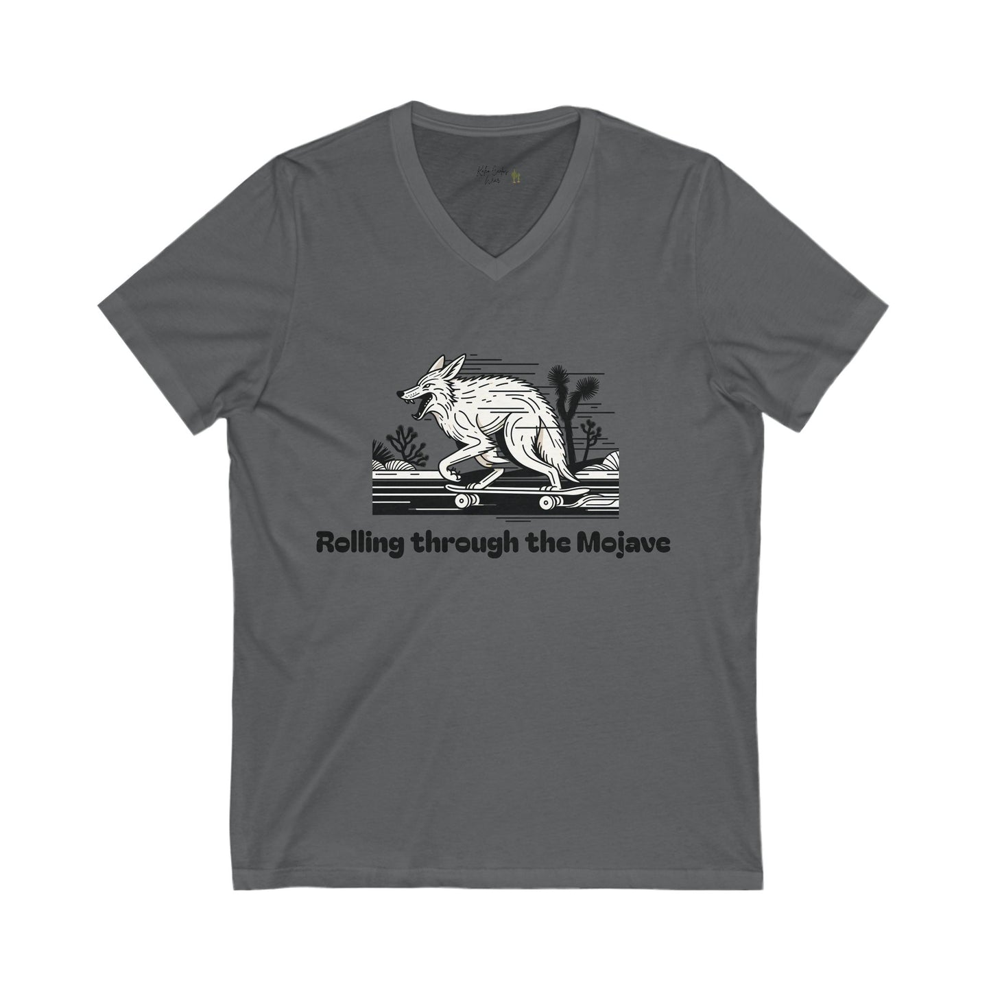 Rolling Through the Mojave V-Neck Tee - Unisex T-Shirt for Outdoor Lovers - Kaleo Cactus Garden