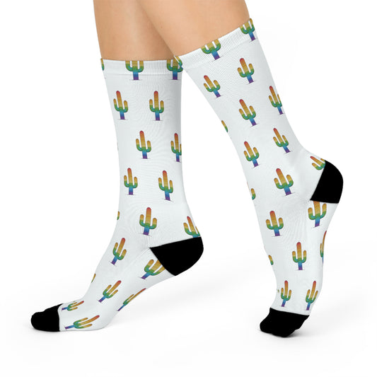 Cactus Print Cushioned Crew Socks - Fun & Comfy Footwear for Everyday Wear - Kaleo Cactus Garden