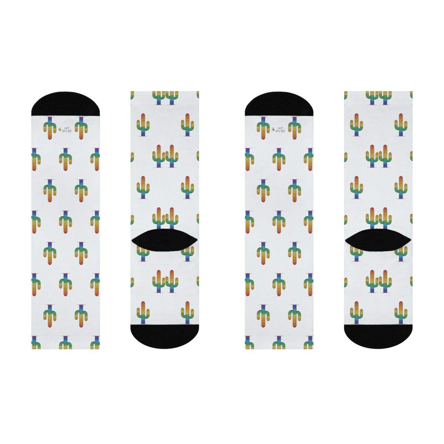 Cactus Print Cushioned Crew Socks - Fun & Comfy Footwear for Everyday Wear - Kaleo Cactus Garden