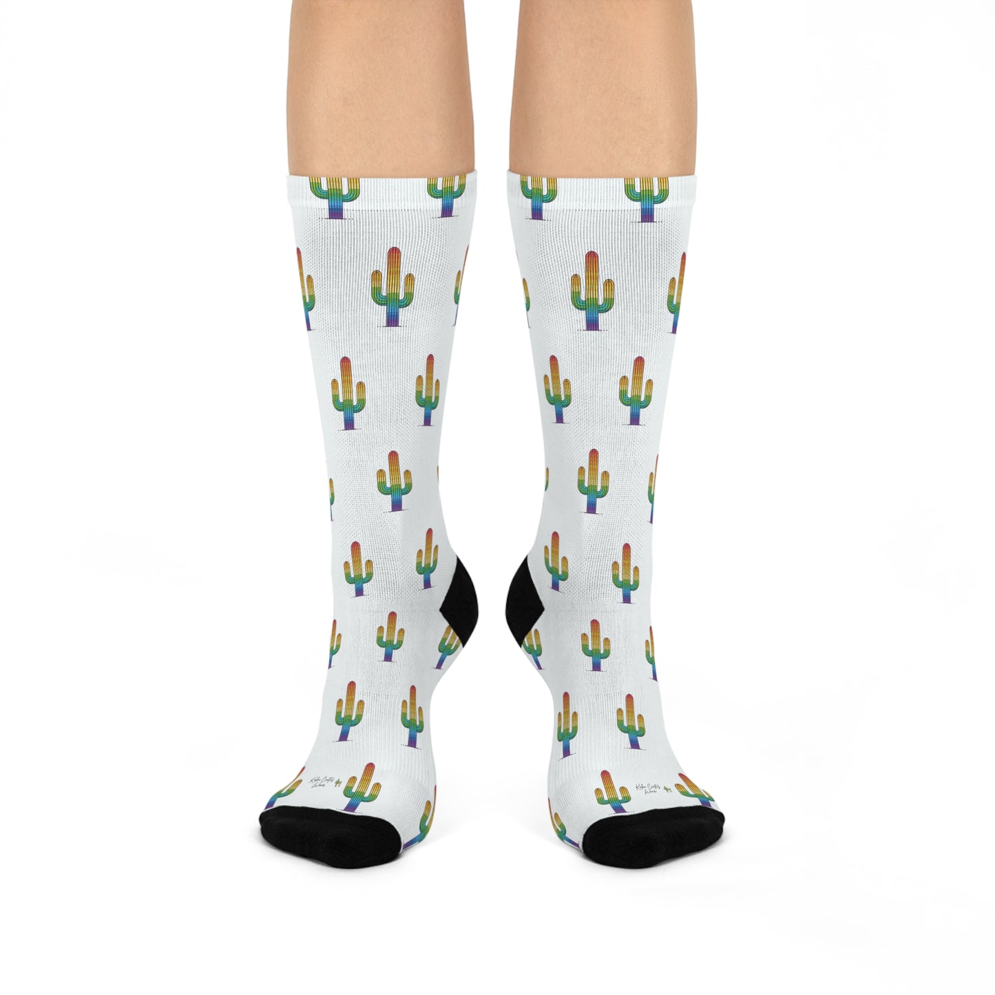 Cactus Print Cushioned Crew Socks - Fun & Comfy Footwear for Everyday Wear - Kaleo Cactus Garden