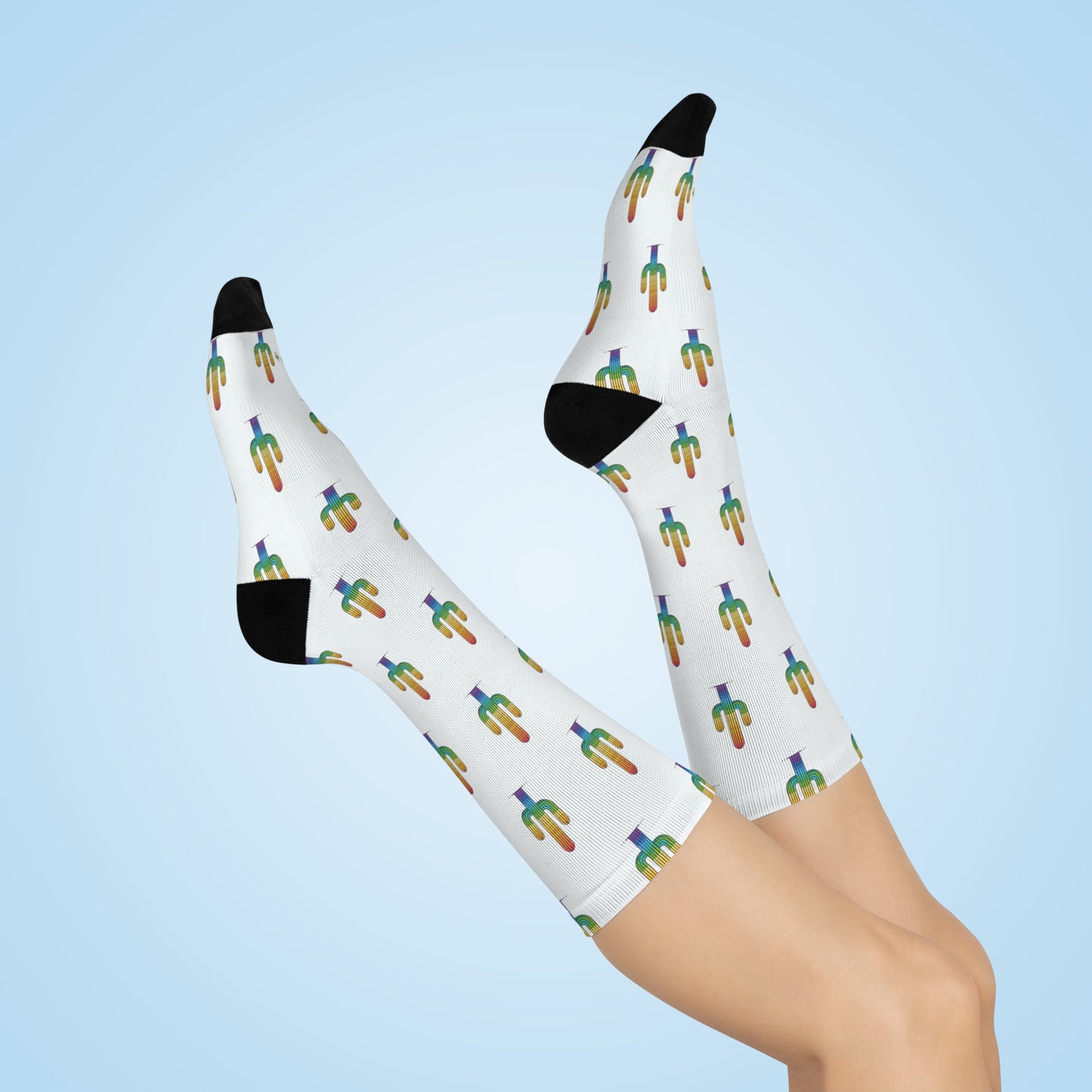 Cactus Print Cushioned Crew Socks - Fun & Comfy Footwear for Everyday Wear - Kaleo Cactus Garden