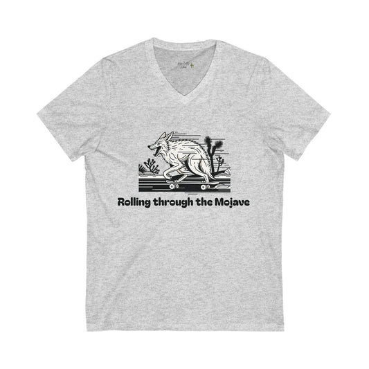 Rolling Through the Mojave V-Neck Tee - Unisex T-Shirt for Outdoor Lovers - Kaleo Cactus Garden